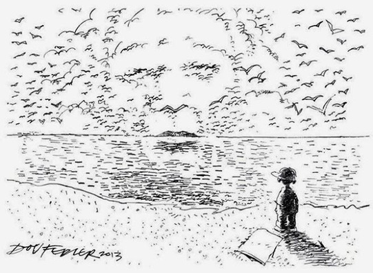 Cartoon Mandela's face in seagulls